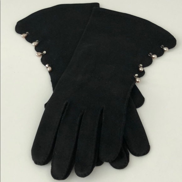 VINTAGE GLOVES WITH TEARDROP PEARLS & RHINESTONES - Picture 9 of 16